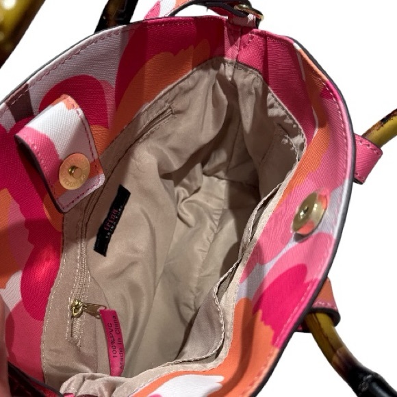 Trina Turk Rainbow Petals Floral Straw Satchel Crossbody Bag Bamboo Handles - Picture 7 of 10